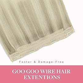 GOO GOO Wire Hair Extensions Human Hair, 17/22/60 Ash Blonde with Golden Blonde and Platinum Blonde Balayage 16inch 95g, Invisible Wire Hair Extensions with Transparent, Seamless Fish Line Hairpiece