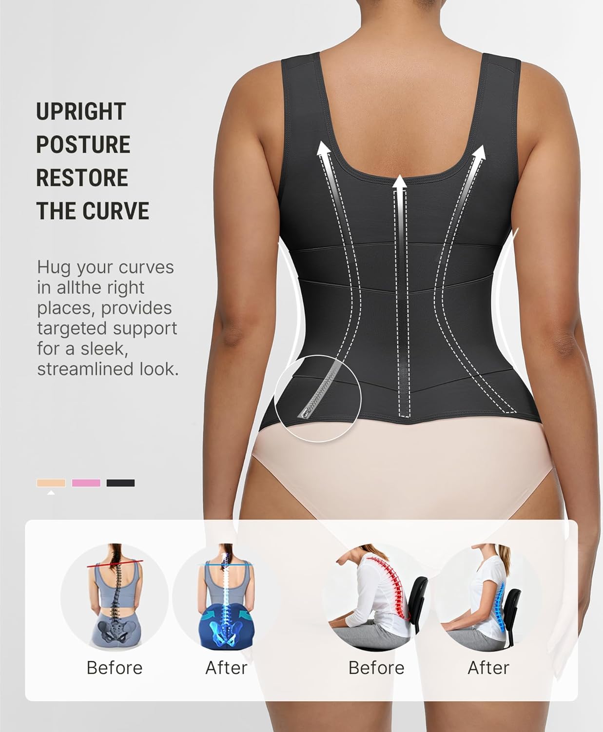 FeelinGirl Waist Trainer for Women Tummy Control Waist Cincher Belt Workout Body Shaper Vest with Adjustable Shoulder Strap - Image 3