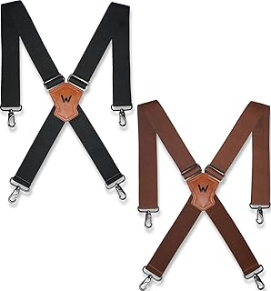 WELKINLAND 2-Piece Sets Black & Brown Work Suspenders, Heavy Duty Suspenders for Men, 2Inch-Wide