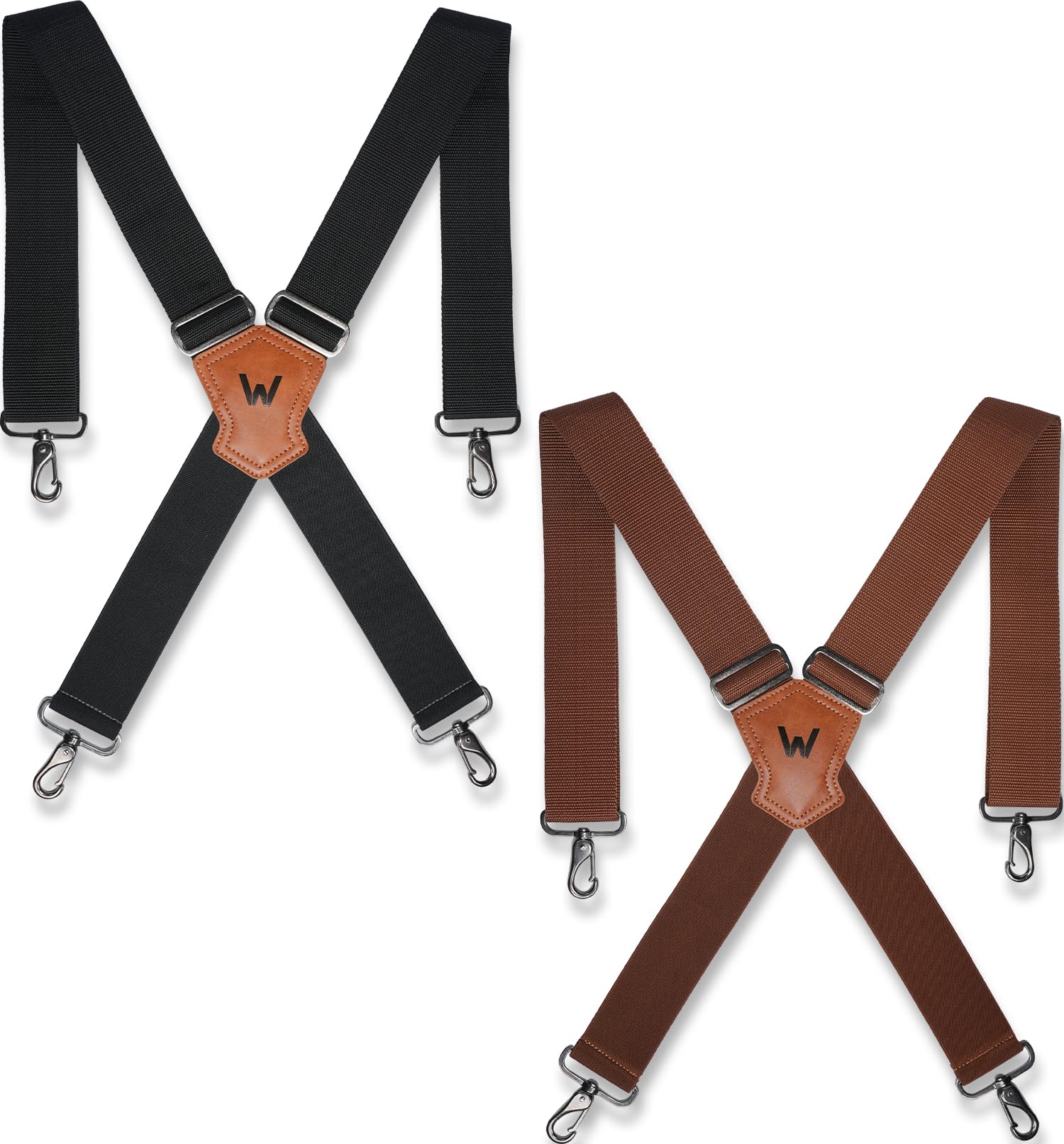 WELKINLAND 2-Piece Sets Black Brown Work Suspenders Heavy Duty Suspenders for Men 2Inch-Wide Mens Suspenders Hooks Belt Loop