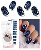 JMEOWIO Gel Nail Stickers Dark Blue Semi Cured Gel Nail Strips Wraps UV/LED Nails Art Design Decoration Accessories
