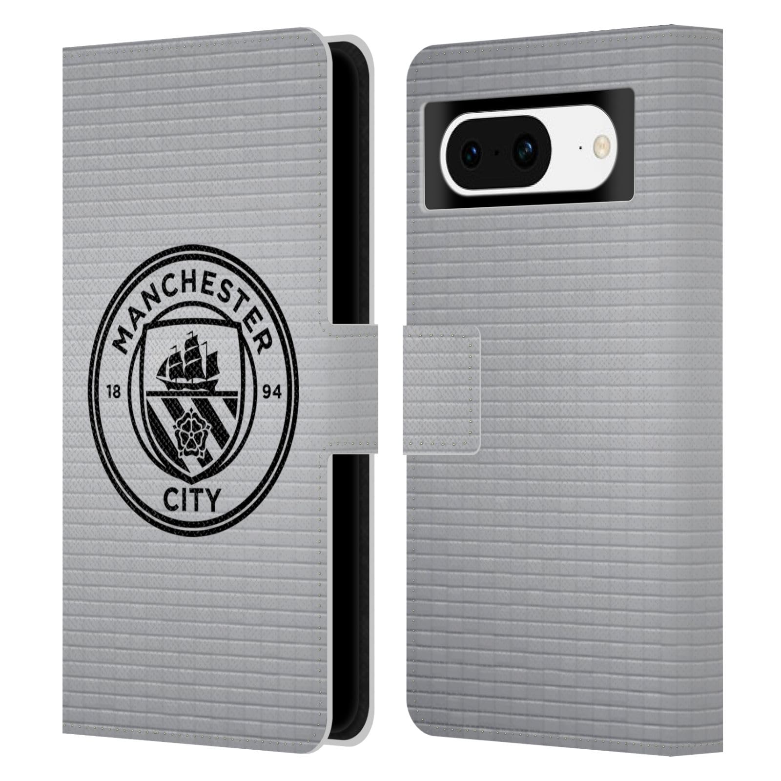 Head Case Designs Officially Licensed Manchester City Man City FC Mosaic Black Colour Badge Pixels Leather Wallet Case Compatible With Google Pixel 8