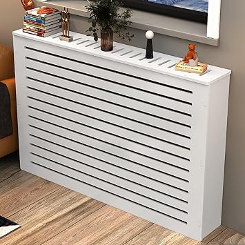 Heater Cover Modern Radiator Cover White Louvered Grill Steam Radiator Covers for Bathroom, Household Living Room Heating Decorative Cabinet27.6x27.6x7.9in