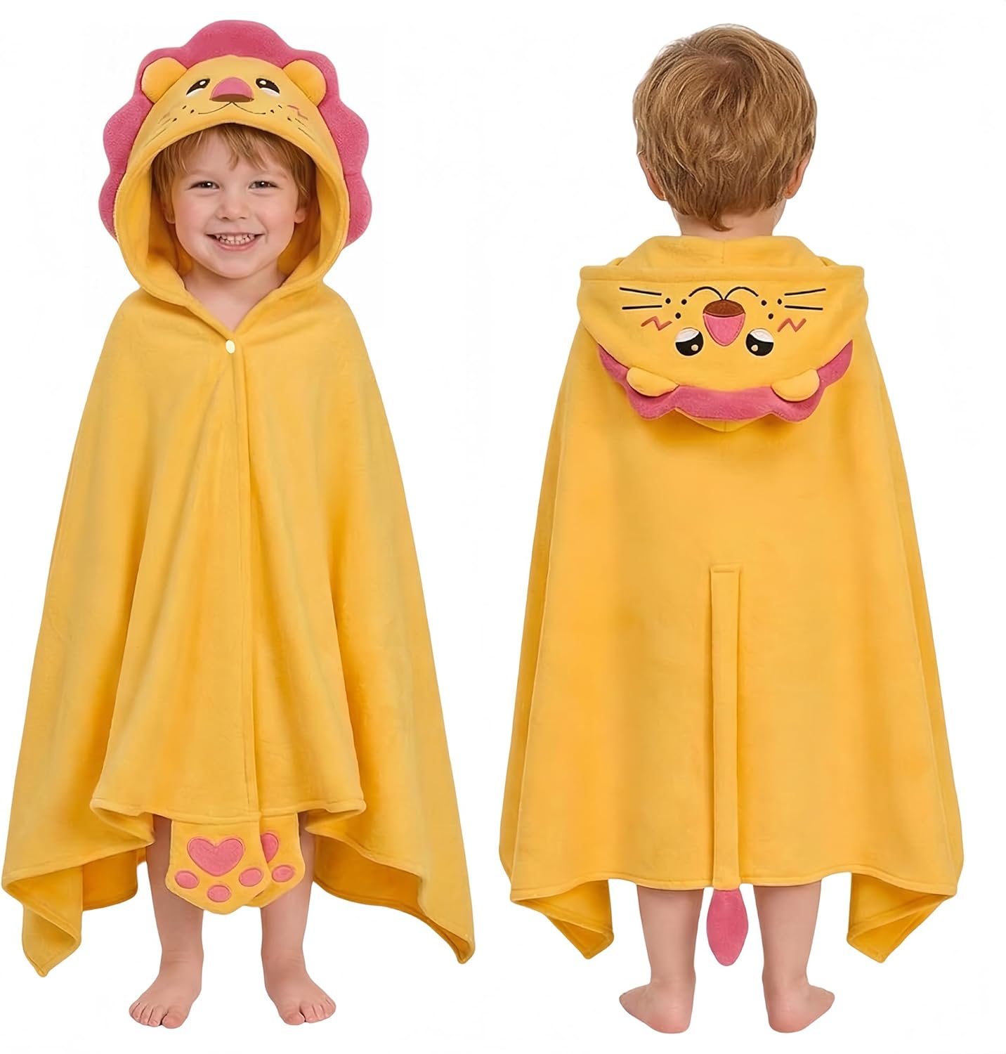 OLAOLA Lion Hooded Towel for Kids, 30" x 53" Soft Thick Bath Beach Towel for 3-12 Years, Absorbent Toddler Bath Towel Wrap, Swim Pool Towels Poncho for Boys Girls