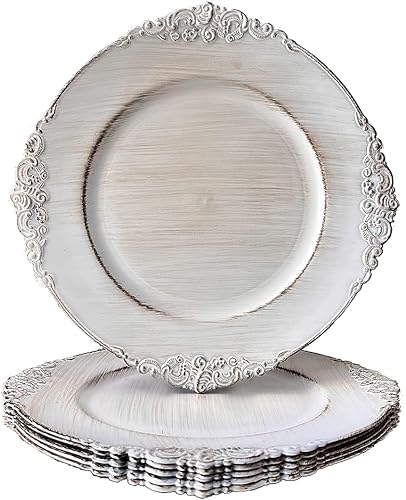 Umisriro Platos de carga dorados de 13 pulgadas, cargadores metálicos de plástico para plato de cena, cargadores decorativos para bodas, fiestas
