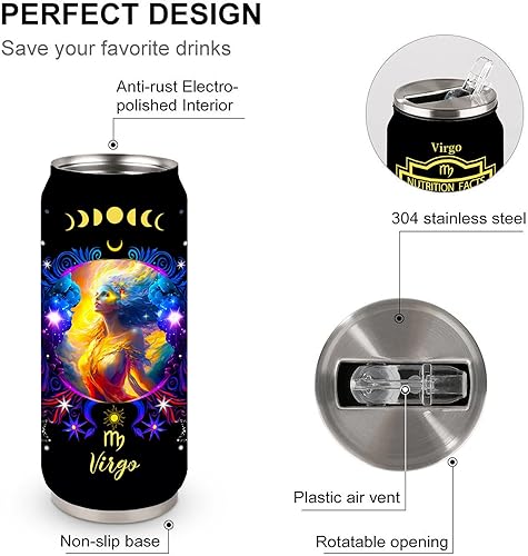 Miniatura 5 de Vaso de constelación Virgo Taza de acero inoxidable del zodiaco para hombres, mujeres, fanáticos de la astrología, regalo de cumpleaños con tapa de