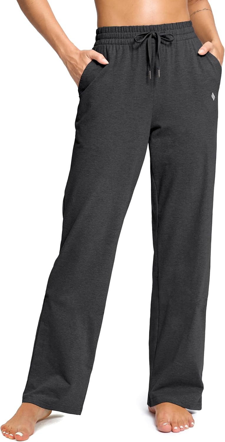 SANTINY 31"/33"/35" Women's Tall Cotton Sweatspants Yoga Lounge Casual Pants Open Bottom Sweat Pants for Women with Pockets