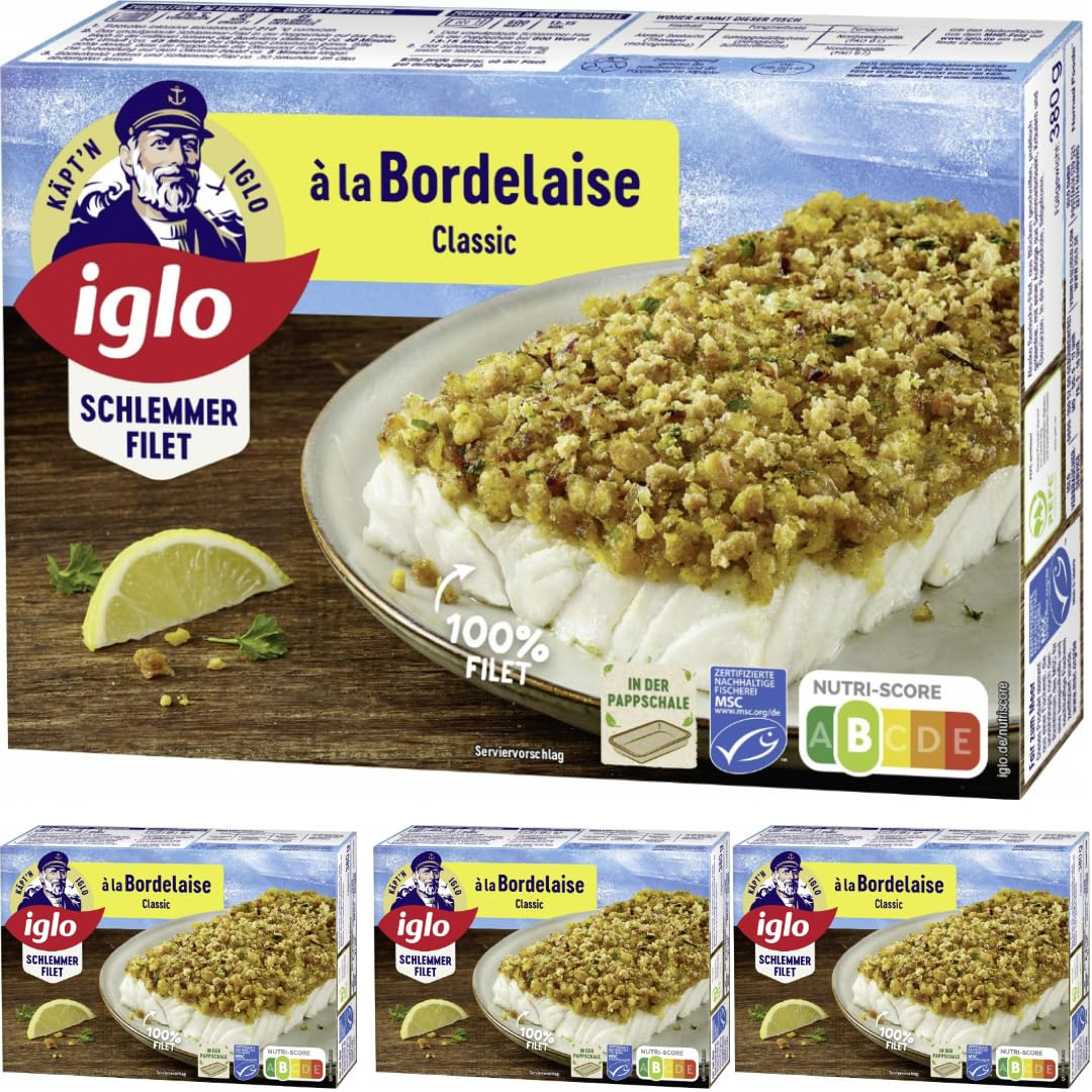 Iglo Schlemmer Filet à la Bordelaise Classic Fisch Filet 380 Gramm, 4 Er