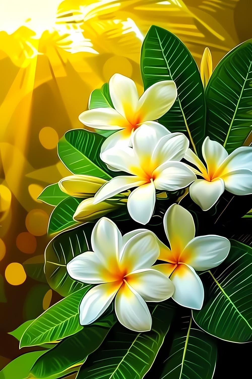 POEOIEX Beautiful Pink and Yellow Plumeria Flowers Diamond Painting Kits for Adults, 5D DIY Diamond Art Diamond Dots Full Drill for Home Wall Decor Gifts, gem Art 16x20 inch
