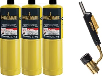 Bernzomatic 328640 TS99T Trigger Start Swivel Head Torch TS99T Torch + 3 MAPP Gas Bottles