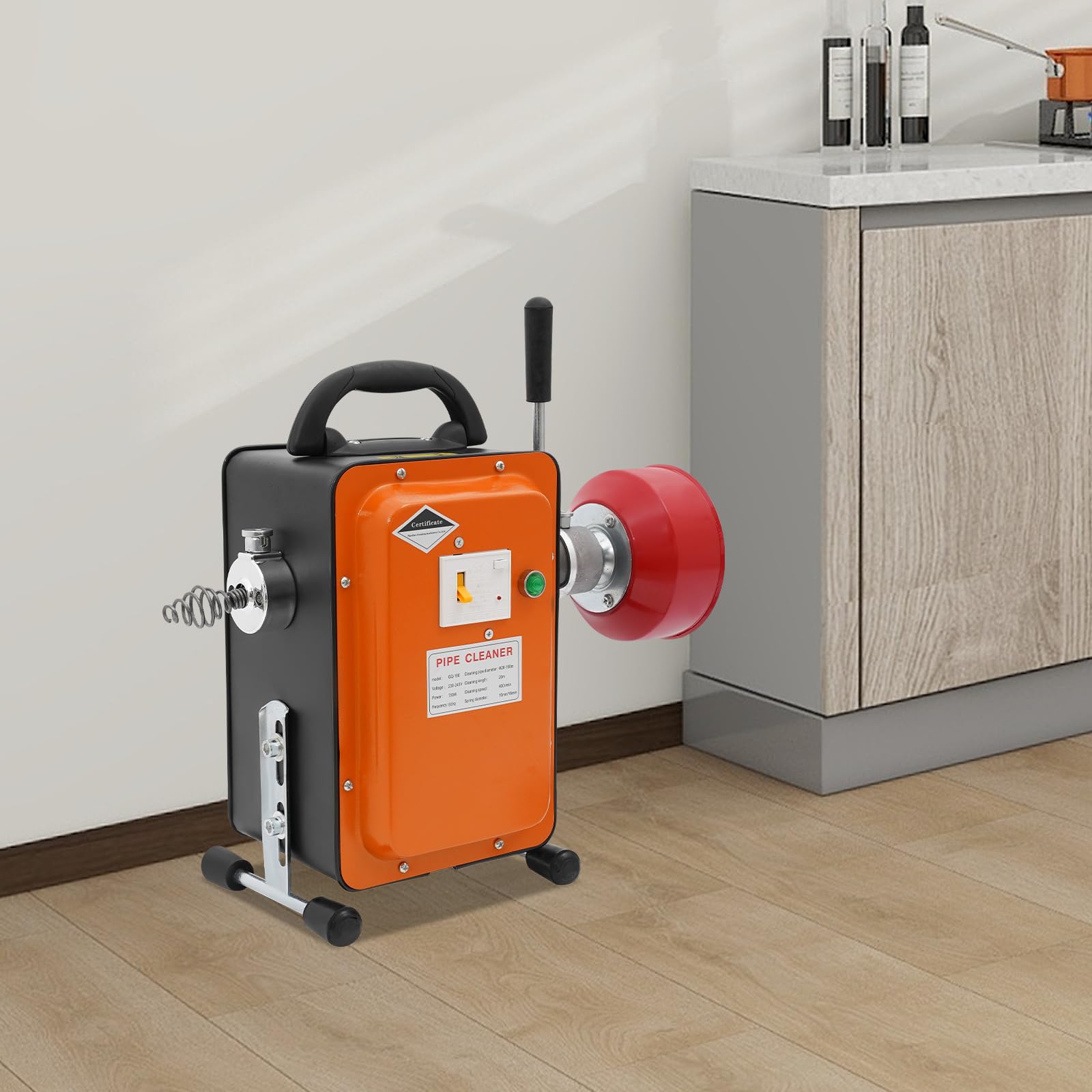 Rohrreinigungsmaschine 750W, 20m Spirale, Elektrischer Abflussreiniger mit FI-Schutz, Rohrreinigungsspirale Ø16mm & Ø10mm für Rohre Ø20-150mm, 400 U/min, für Haushalt, Restaurant, Fabrik, Schule