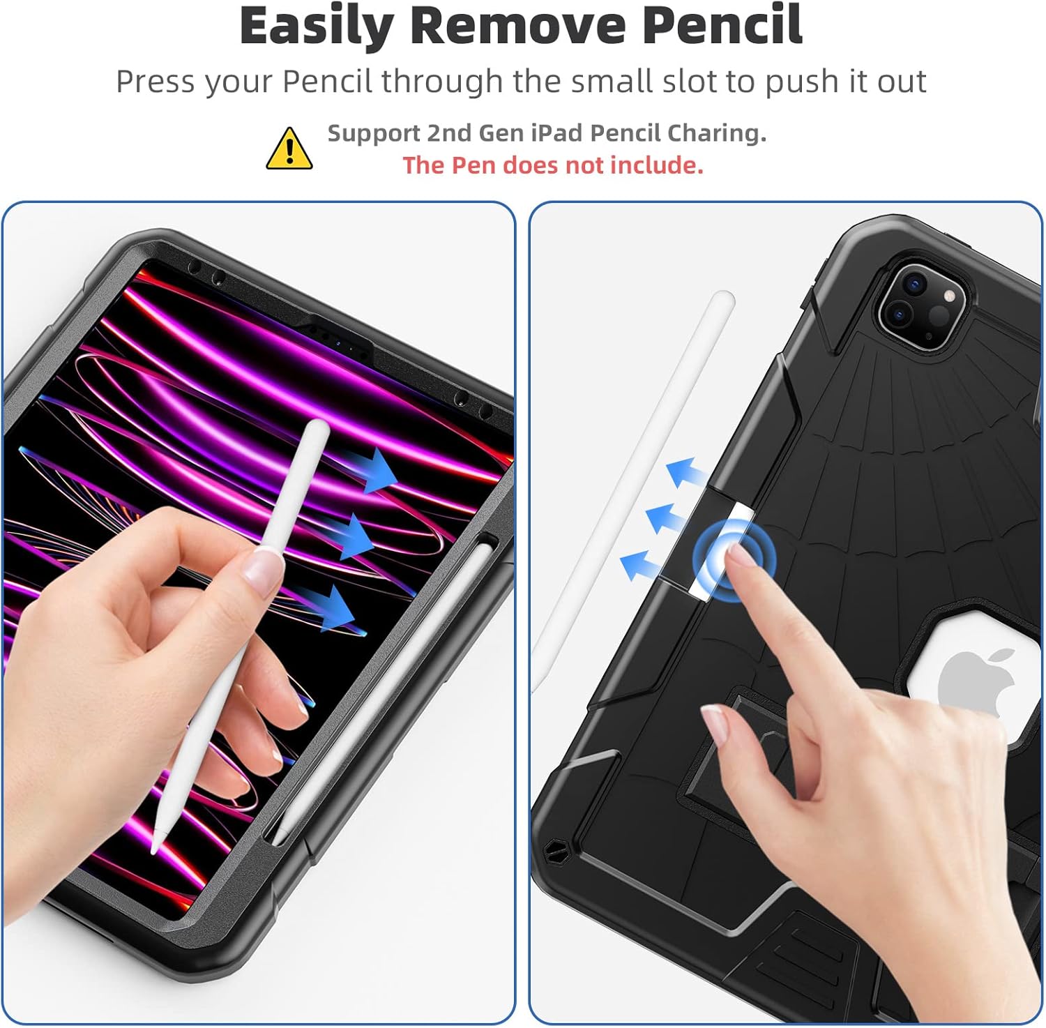 TSQQST Case for iPad Pro 12.9 Inch 6th Generation 2022 with Screen Protector | Full Body Protection Kids Case with Pencil Holder Stand for iPad Pro 12.9 Inch 5th/4th/3rd Gen 2021/2020/2018 | Black