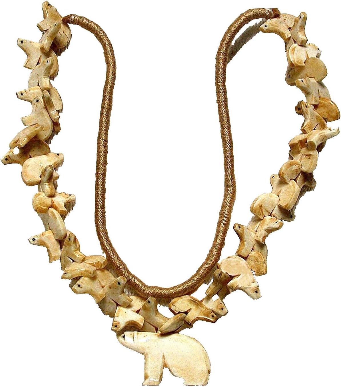 Bear Figure Carved Assorted Creme Brown Bovine 28" Fetish Necklace FN51/122325