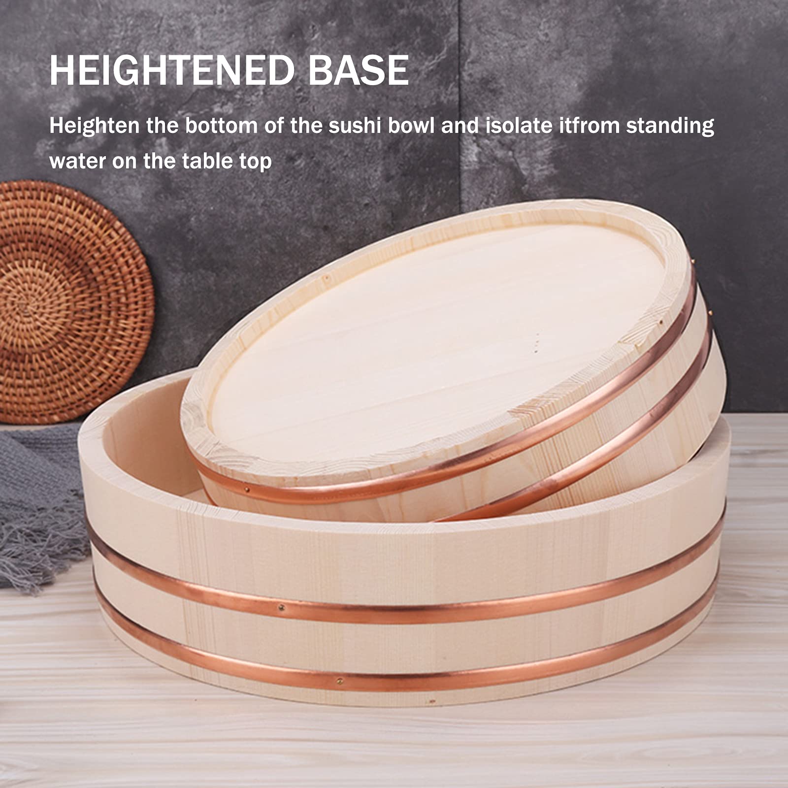 Bol mélangeur de riz à sushi en bois – Bac à riz japonais pour la préparation des sushis, 27 x 7,5 cm, parfait pour mélanger le riz à sushi et faire des plats à sushi