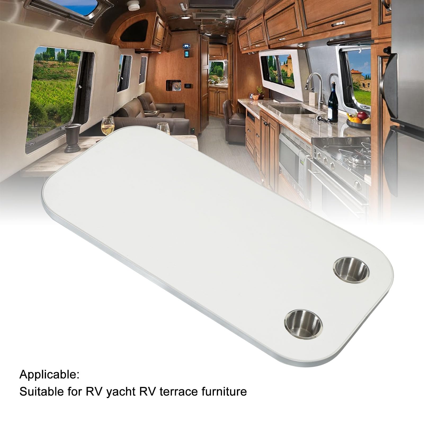 Cocoarm Abnehmbarer Rechteckiger Wohnmobil-Tisch, Marine-Tischplatte aus Massivem Holz, 400 X 800 Mm, mit 2 Getränkehaltern, wasserdichte Oberfläche, Schraubbefestigung für Wohnmo (Beige)