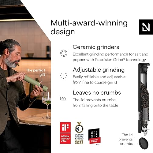 Miniatura 2 de LARS NYSØM - Molinillo de sal y pimienta manual con molinillo de cerámica ajustable de grueso a fino  Molinillo de especias de diseño (Negro carbón)