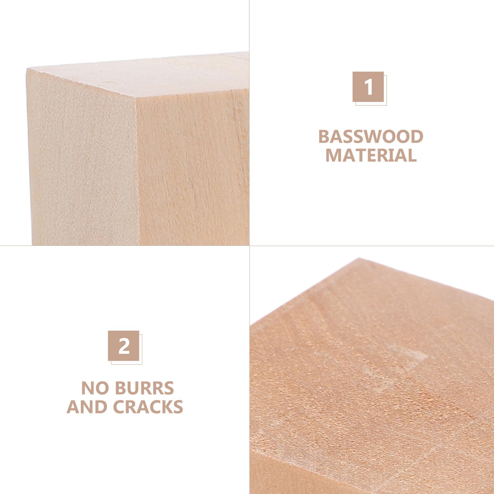 Bloques de Madera de Tilo Blanda para Tallar, 8 Piezas (4 de 10x3.8x3.8 Cm, 2 de 10x5x5 Cm, 2 de 15x5x5 Cm), Bloques Cuadrados sin Terminar para Manualidades y Proyectos