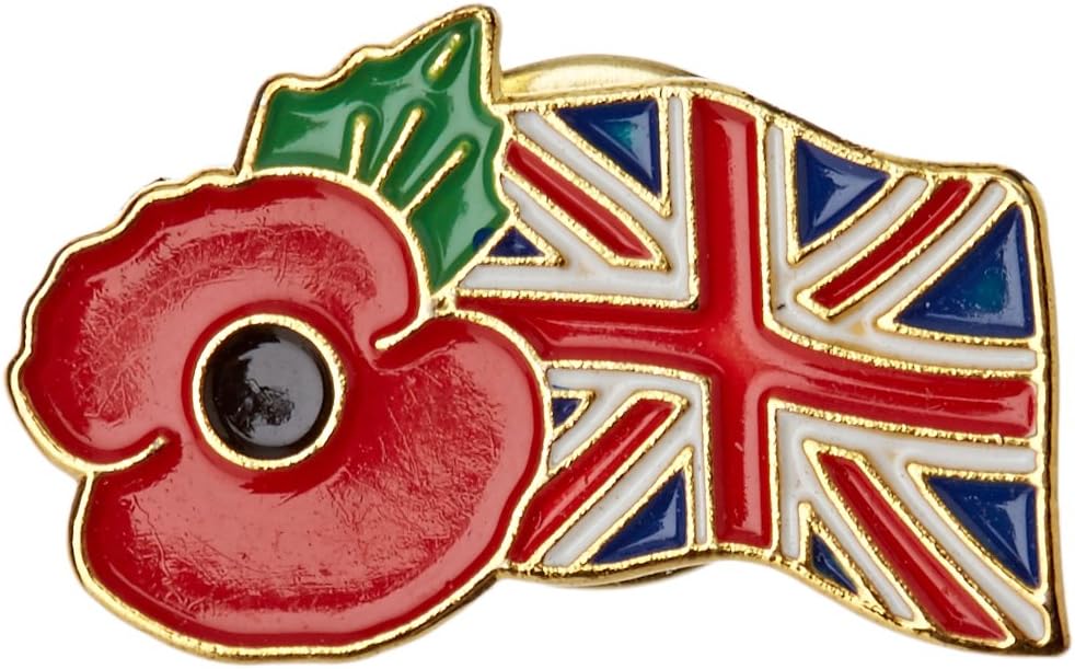 Poppy & Union Flag Enamel Lapel Pin Badge 1"