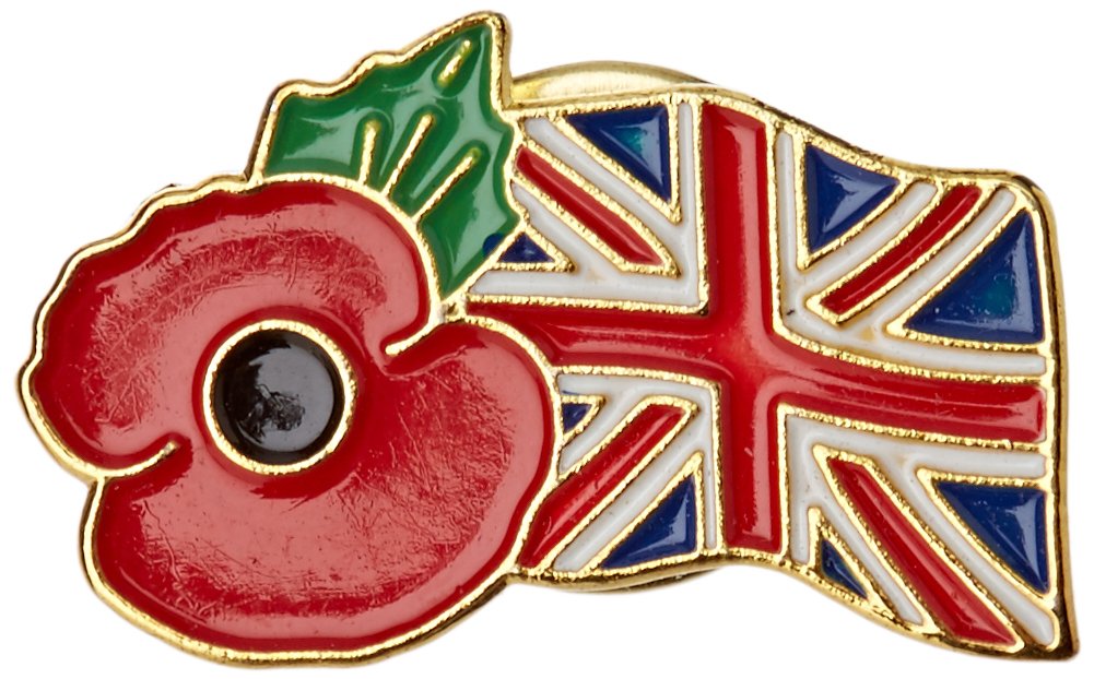 Poppy & Union Flag Enamel Lapel Pin Badge 1"
