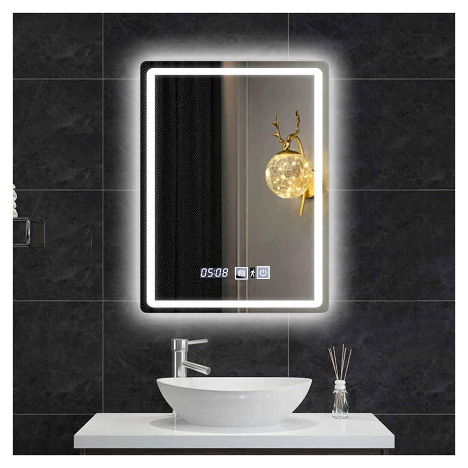Miroir de salle de bain LED intelligent tactile avec variateur et antibuée