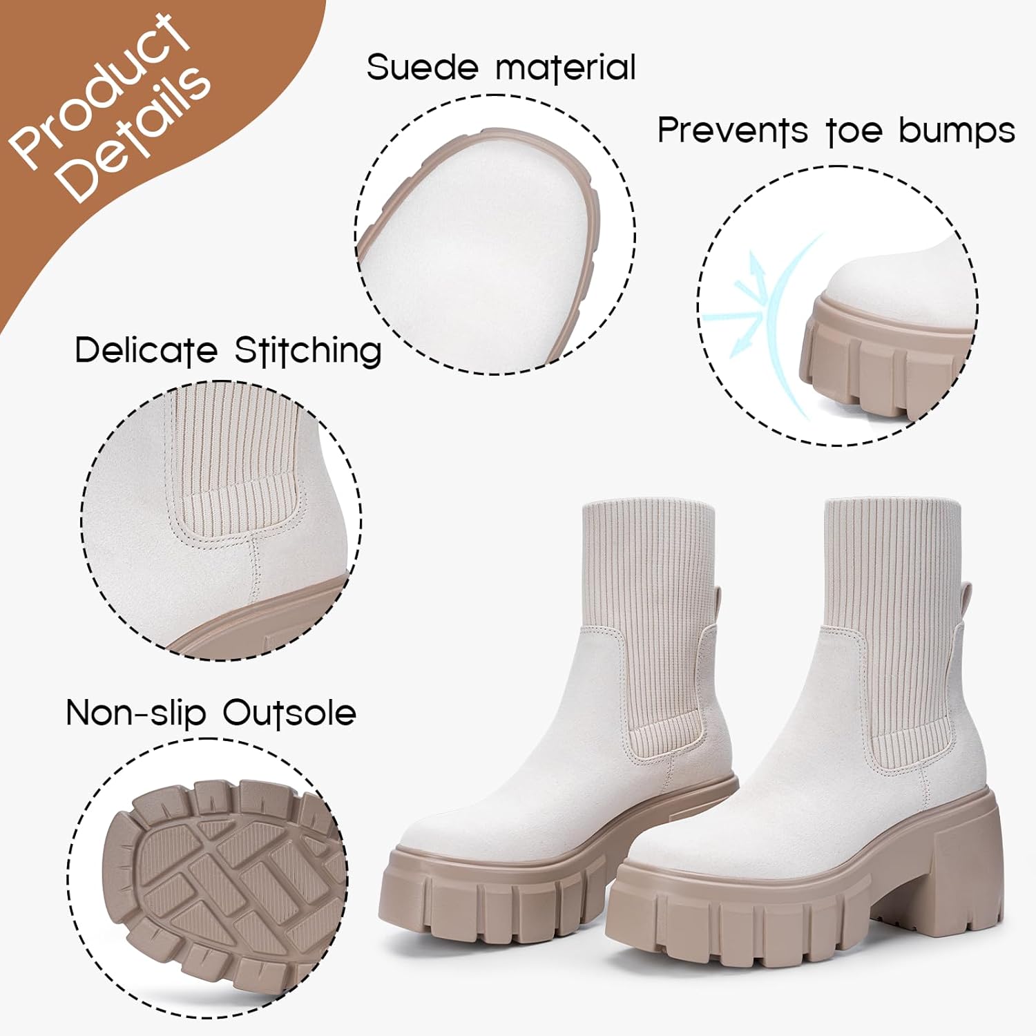 FITORY Women's Ankle Boots Comfy Chelsea Mid Heel Elastic Chunky Heel Lug Sole Booties Size 6-11