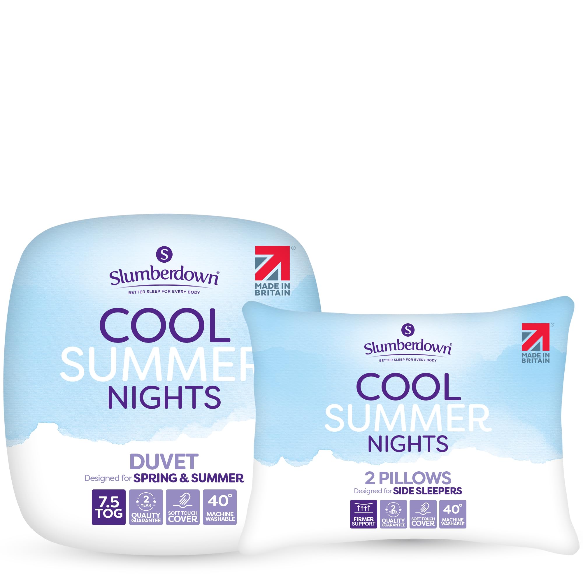 Slumberdown Cool Summer Nights 7.5 Tog Double Duvet & 2 Pillows Set - Lightweight & Breathable UK Made Quilt, Non-Allergenic & Washable | Complete Summer Bedding for Hot Nights (200 x 200cm)