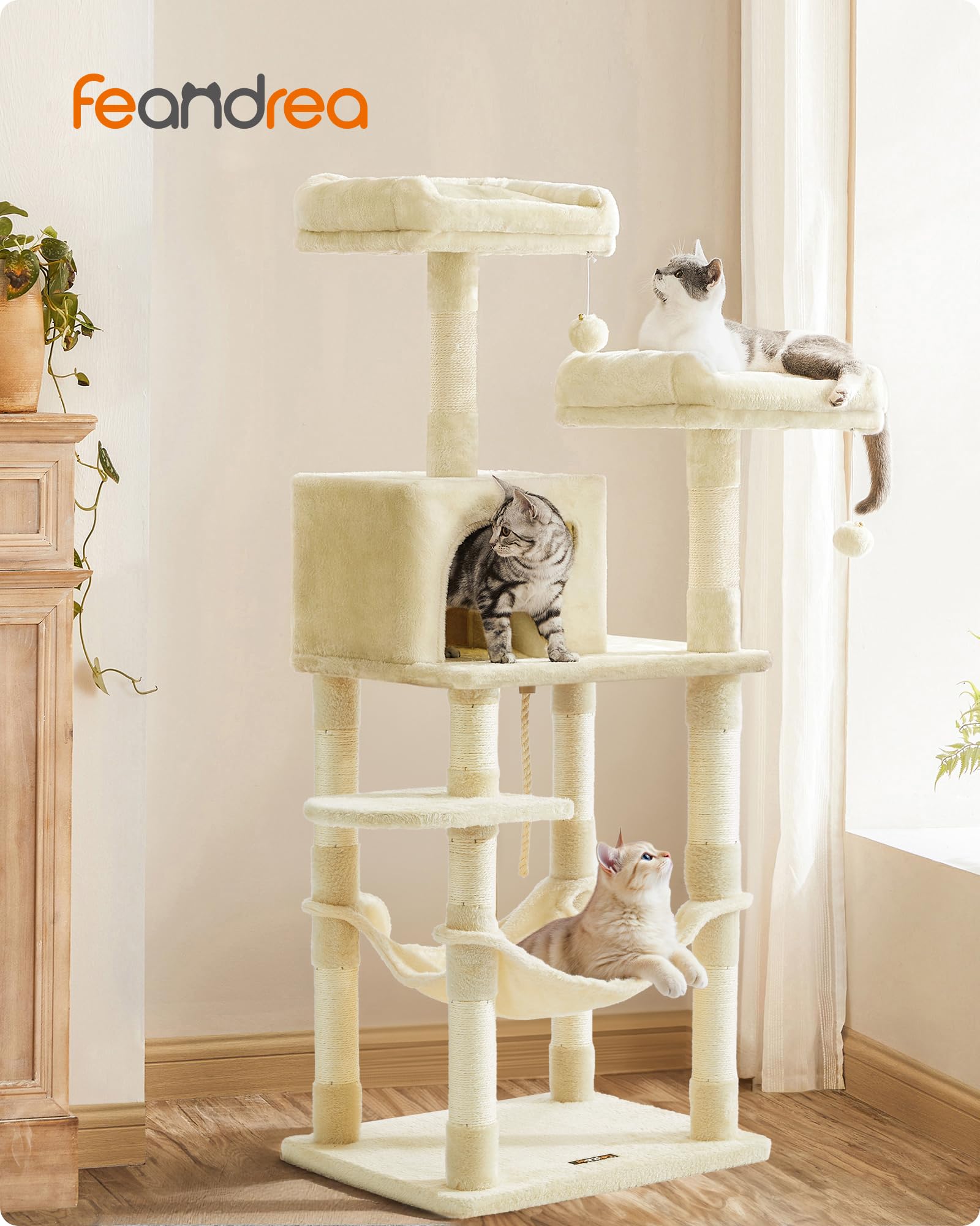Amazon | FEANDREA キャットタワー 大型猫 据え置き 猫タワー 多頭飼い