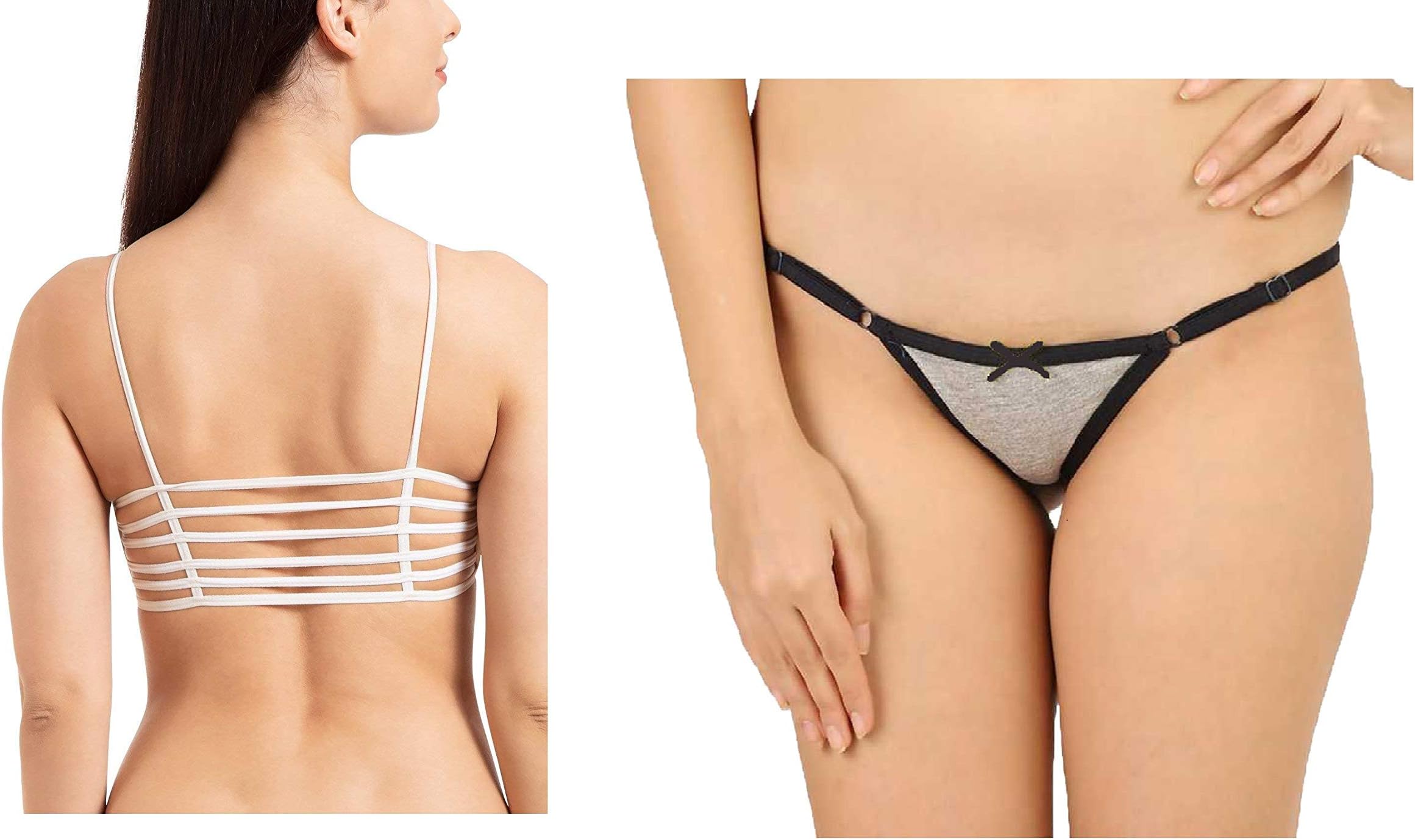 BJAC Women's Polyester 6 Straps Padded Bralette (White)