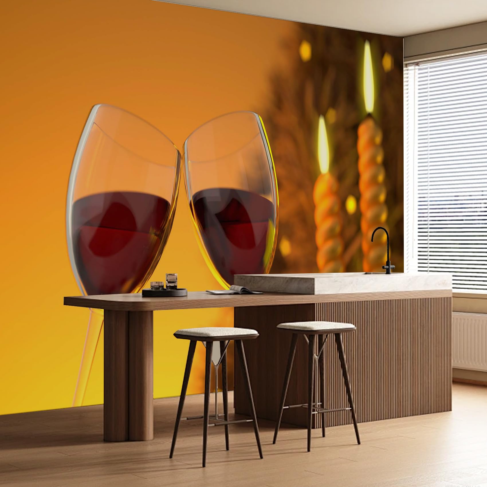 Große Vlies Fototapete Romantisches Weinglas 250x175 cm 3D Effekt Rotwein und Kerzen Wandtapete Vliestapete für Schlafzimmer Moderne Wandgestaltung Poster 3056o