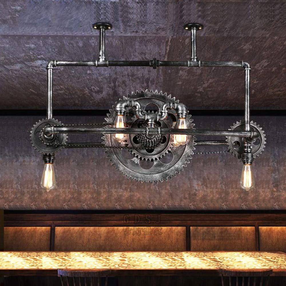 ISCBAFYX Tubo de Agua Steampunk Tradicional Pipas de Hierro Forjado Creativo Vintage Equipo de Madera Industrial Lámparas Colgantes de Equipos Tema Bar de Restaurante Luces Colgantes de Metal Retro