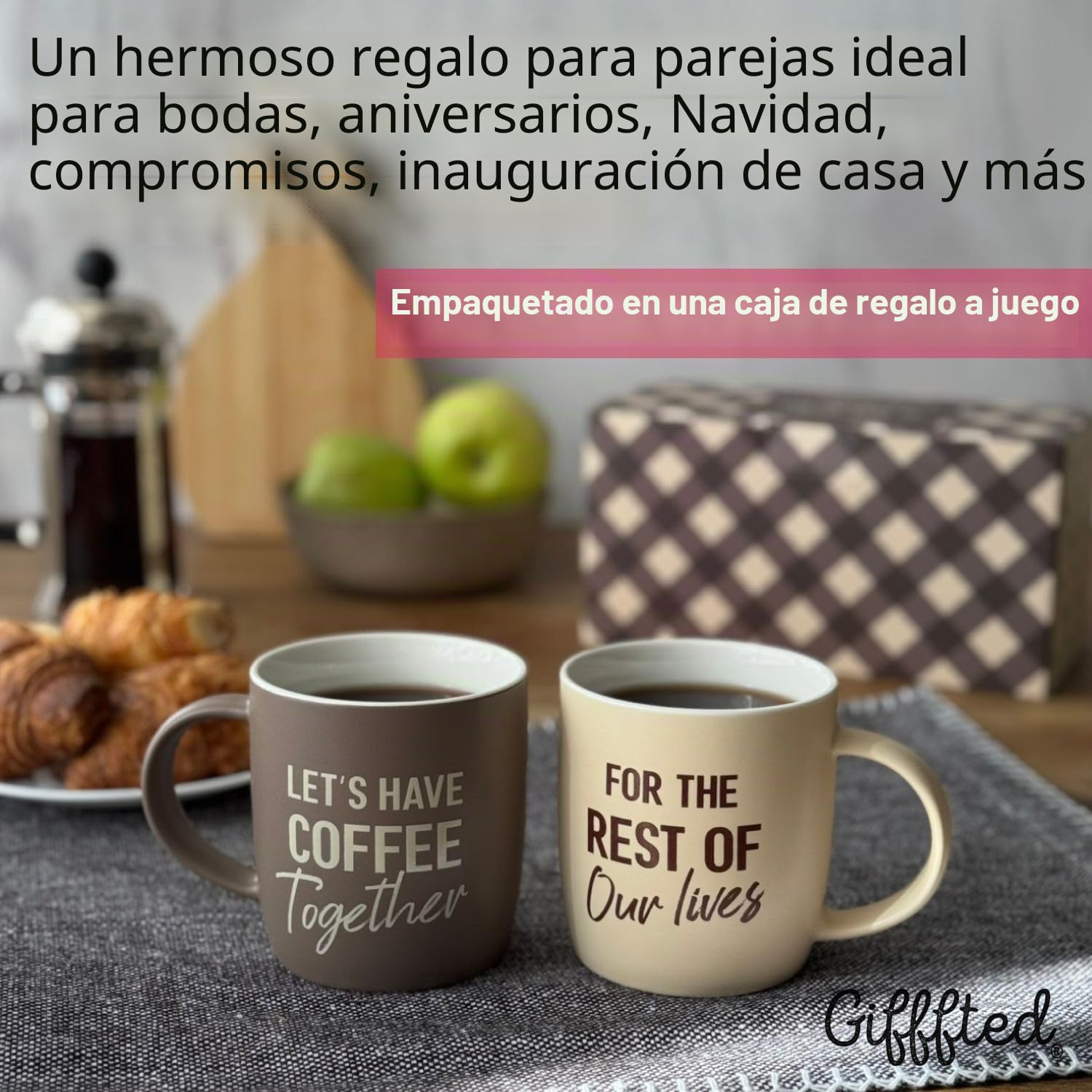 Triple Gifffted Taza de cerámica Let's Have Coffee Together para parejas, 380 ml | Taza de compromiso de boda para parejas, novios, recién casados, él y ella, Mr & Mrs, aniversario, Navidad, San Valentín