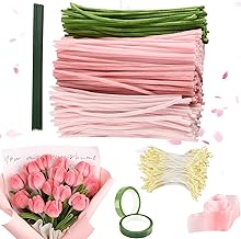 Pipe Cleaner Flowers, 300pcs Flowers Pipe Cleaner Set, 4 Colors, Bouquet of Flowers Pipe Cleaner, Pipes Chenille Wire, Tulip Bouquet Pipe Cleaner Set, with Flower Stems Tape
