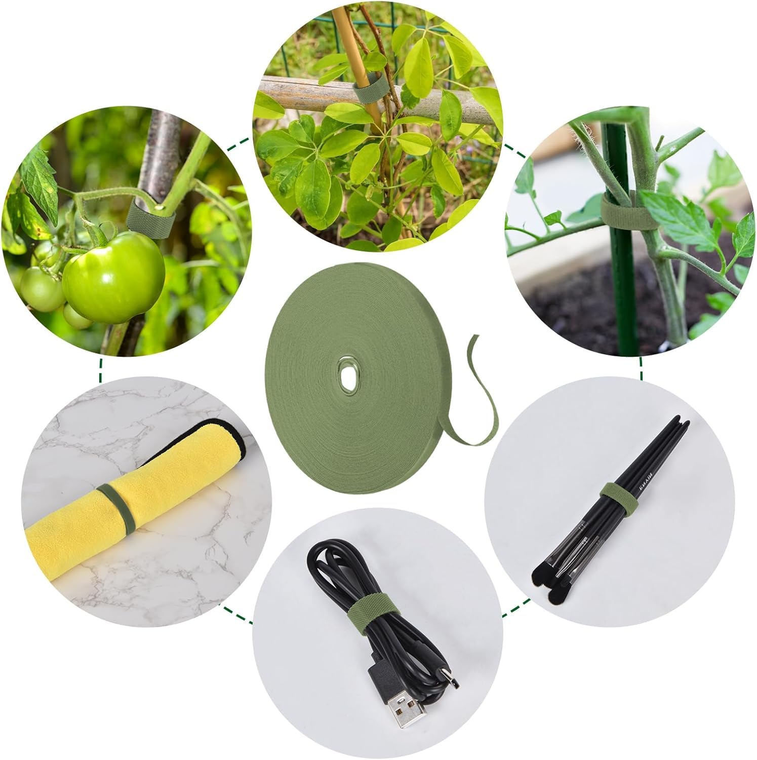 Jewan 35m Brida para Plantas de Cinta autoadhesiva 10mm Atar Ramas de Planta Material Adhesivo Extra Fuerte sujeta Plantas Brida para Plantas Reutilizables Amarre Antitorsión Abrazadera para Plantas — view 7