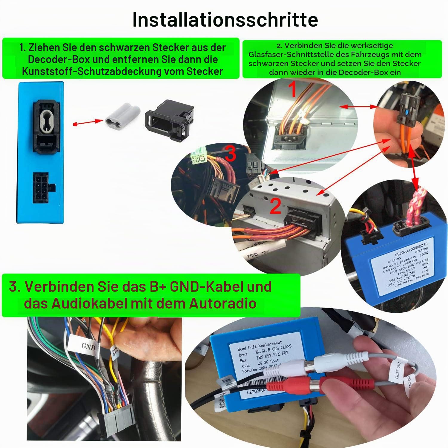 Most-Lichtleiter-Decoder für Original Bose und Harman Kardon Systeme | Kompatibel mit Mercedes ML GL R CLS SLK, Porsche 911 Boxster Cayman, BMW E9X E7X F0X, Audi 2G 3G HOST