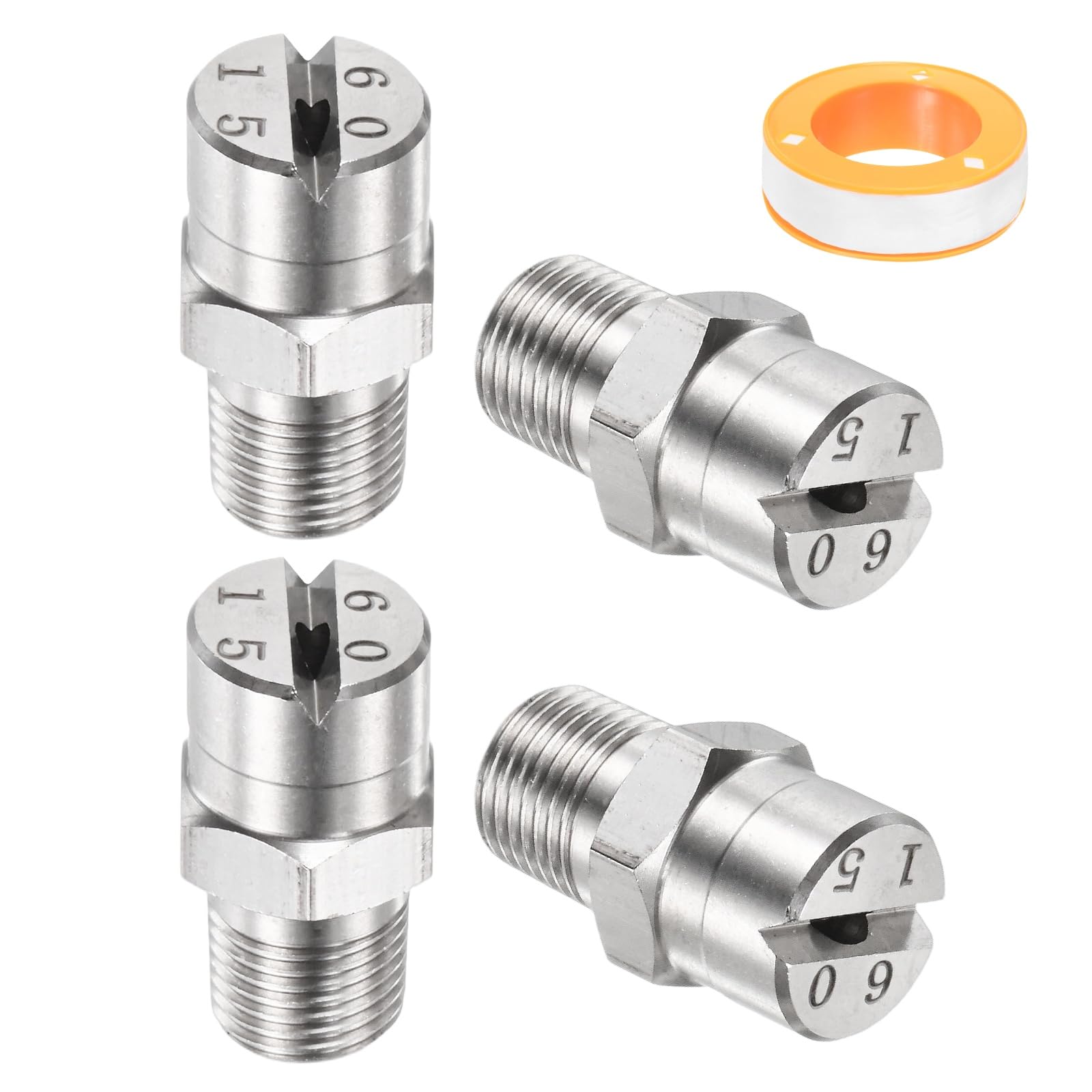 TIXIPEM 1/8" BSP Male 60 Degree Flat Fan Spray Tip [5PCS] - Pressure Washer Nozzles Cleaner Nozzle with Sealing Tape Used for Water Guns - [Stainless Steel-2.4MM Orifice]