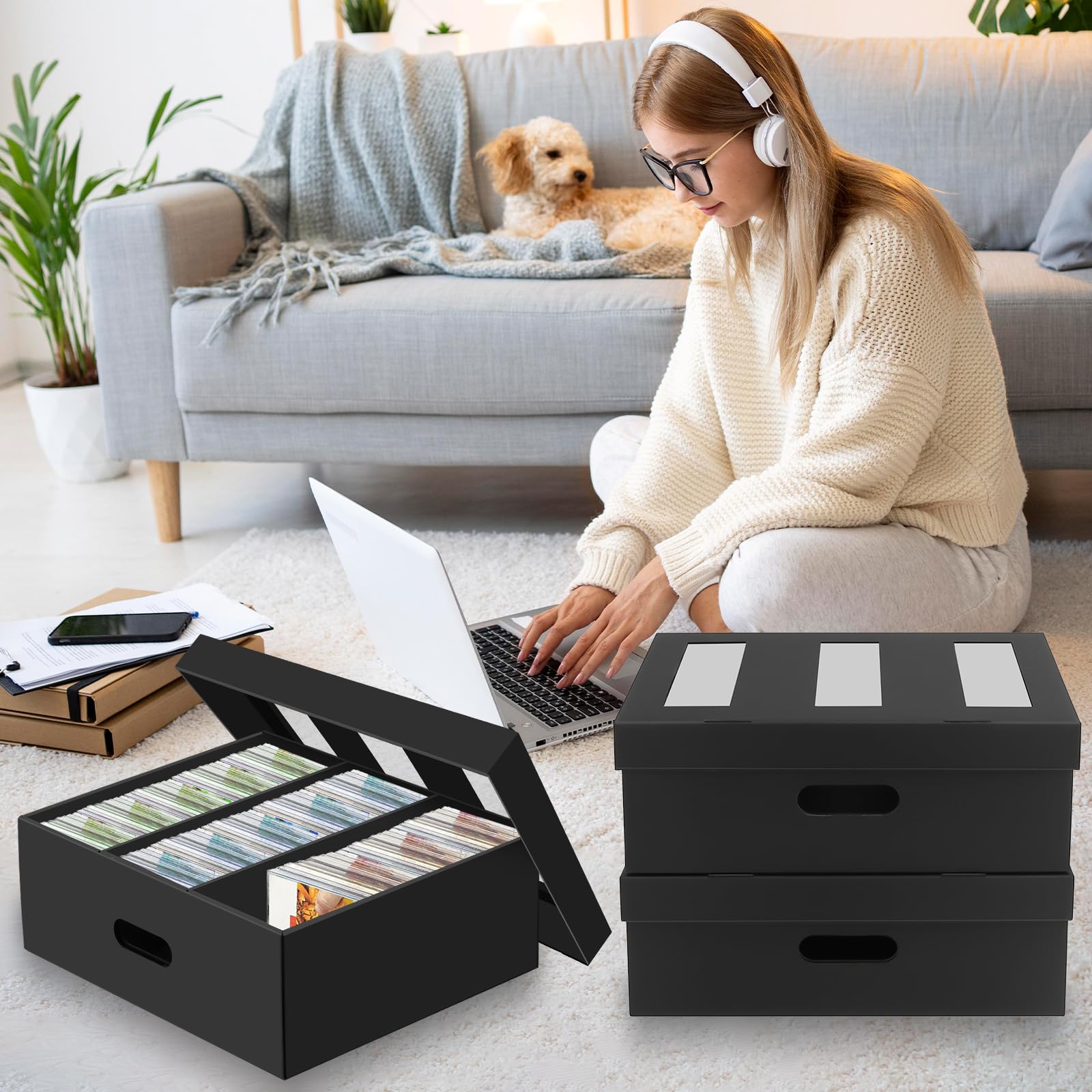 AOBOPLE Pudełko do przechowywania płyt CD, 3 sztuki, 3 przegródki, etui na 180 płyt CD w pełnym etui na biżuterię, 360 płyt CD w smukłych etui i 990 płyt CD w etui na płyty CD/DVD