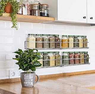 Metal Spice Racks – Set of 4 – Can also be used as a kitchen shelf, cabinet insert, organiser, bathroom shelf, decoration, etc. – for standard household spice jars or cans, approx. 29 x 6.35 x 5 cm