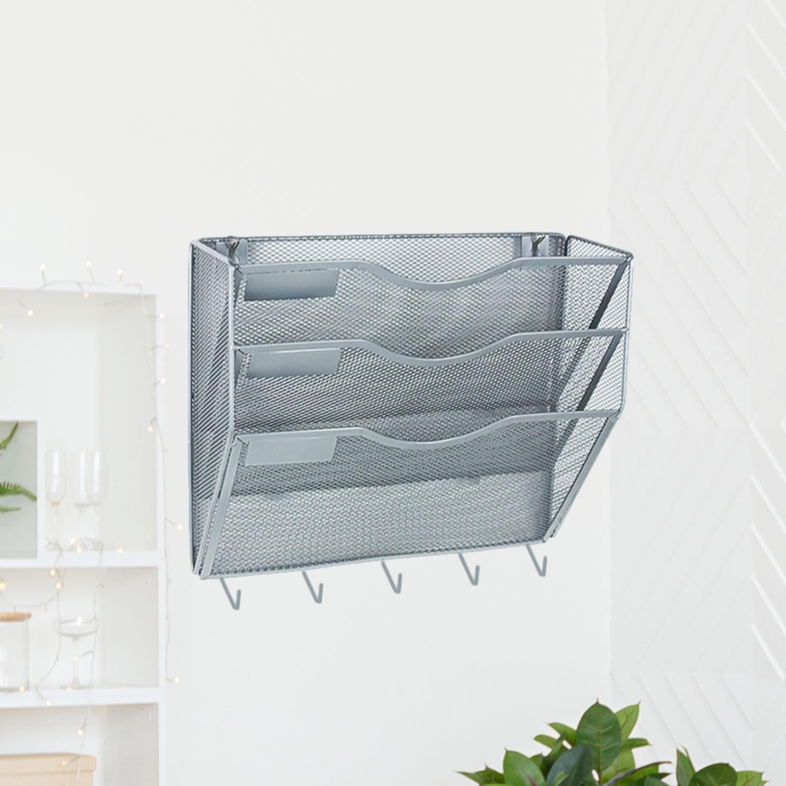 Organiseur Mural Vertical à Plusieurs Niveaux pour Dossiers, Porte-revues et Porte-lettres, Structure Métallique, Idéal pour La Maison et Le Bureau. , Argent