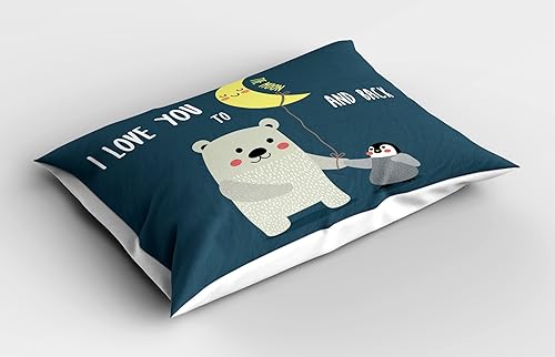 Miniatura 2 de Ambesonne Funda de almohada I Love You, oso de peluche y pingüino Best Friends Arctic Lovers Under Moon Cartoon, funda de almohada decorativa