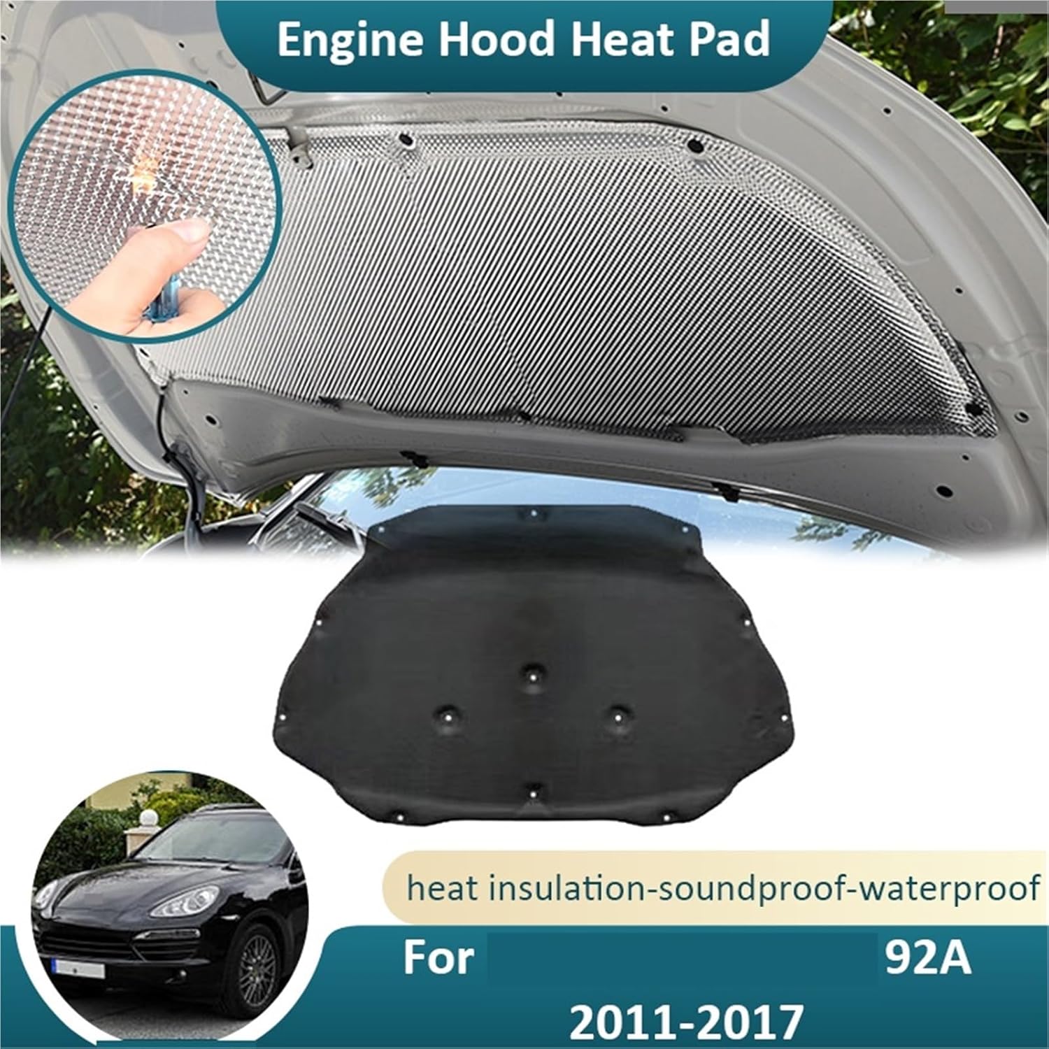 Front Hood Engine Compatible For Porsche Cayenne 92A E2 MK2 2011 2012 2013 2014 2015 2016 2017 Thermal Soundproof Mat Retardant Accessorie(2011-2015)