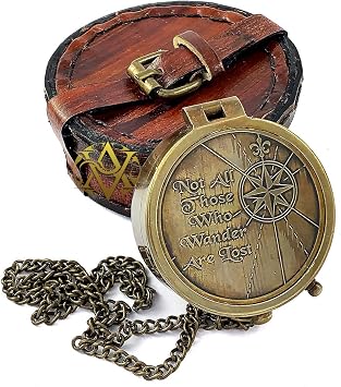 Brass Nautical Compass with Leather Case, Birthday, Baptism Gifts, for Sailor, Hiking, Camping Compass, Boat Compass