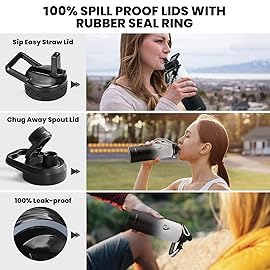 RAYMYLO Insulated Water Bottle 40 oz, Triple Wall Vacuum Stainless Steel (Cold for 48 Hrs), Leak Proof & Non-BPA, Modern Water Flask Jug with Paracord Handle & Straw Spout Lids, Ombre: White/Black