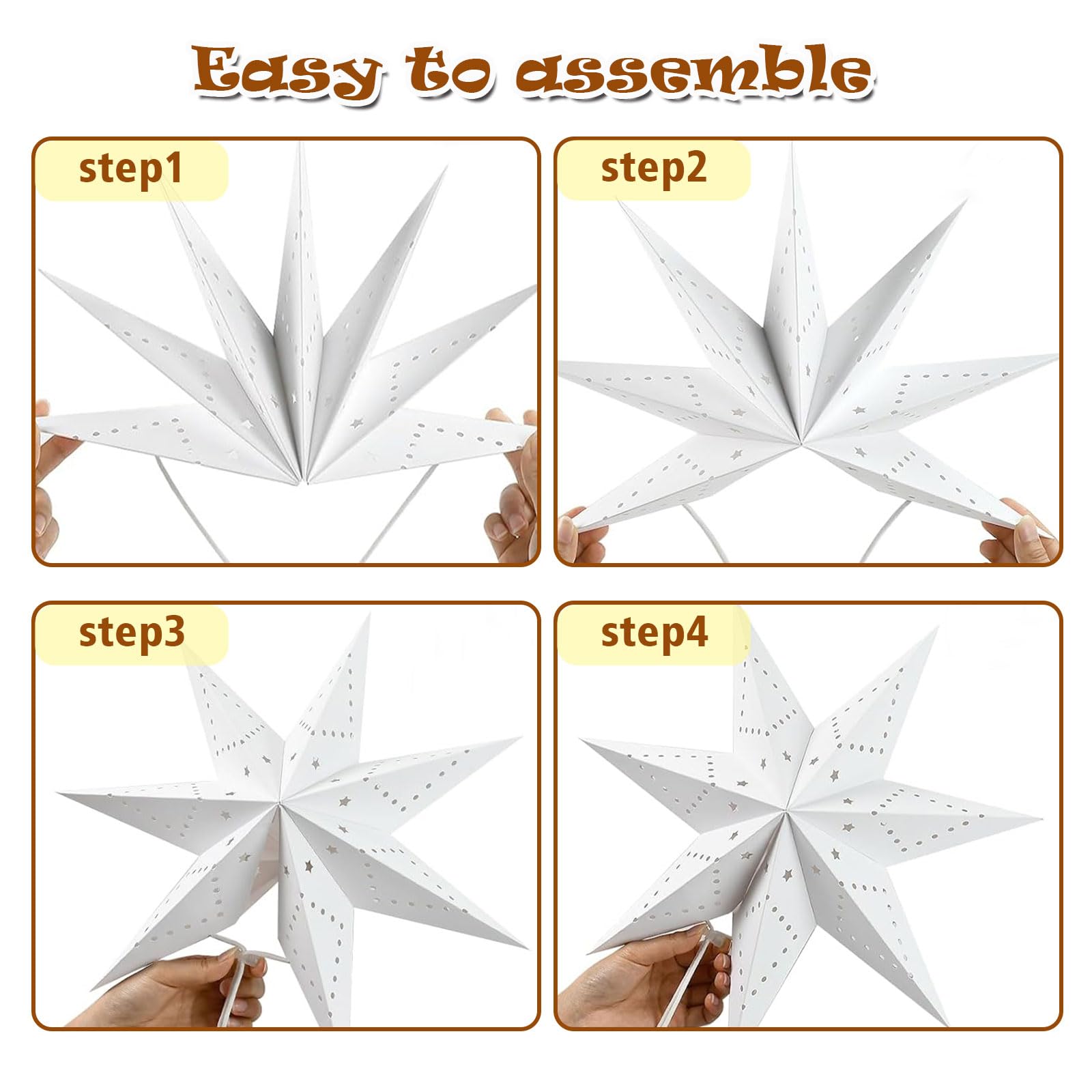 Papierstern Lampenschirm 3er-Set LED-Papierstern-Lampenschirme – Faltbare 3D-Sterne, 35 Cm, Weiß – Advents- & Weihnachtsdeko Für Fenster, Baum & Raum – Einfach Zu Montieren