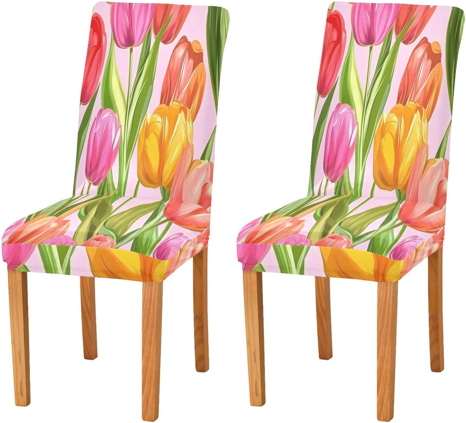 ALAZA Chair Covers for Dining Room, Tulips Spring Blooming Stretch Chair Cover Sets Chair Protector Removable Washable for Ktichen Restaurant Hotel