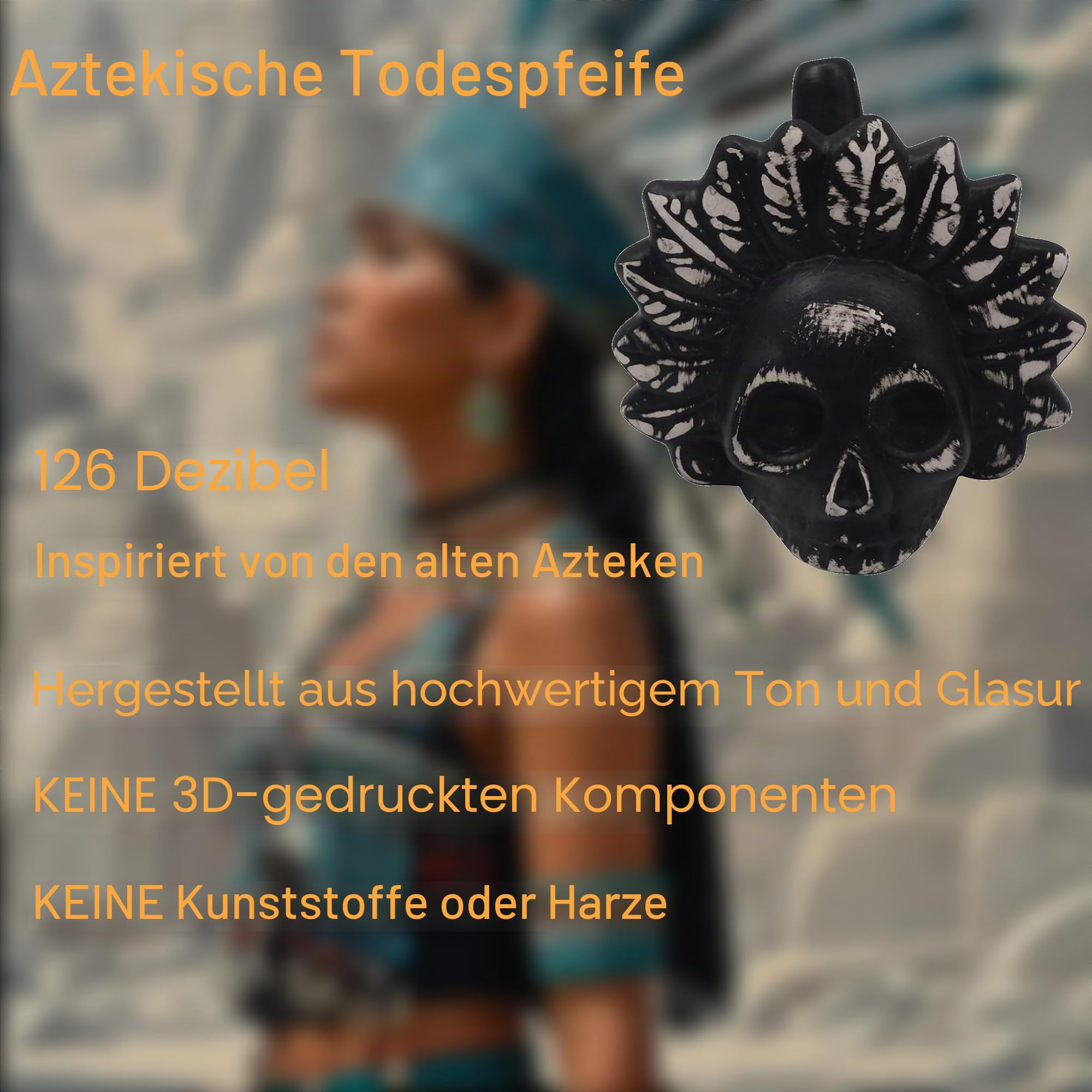 Aztec Death Whistle, 126dB+ Menschliche Schreie, Halloween-Thema Party Schädel Pfeife Mensch laut Schreiend Azteken Krieg Pfeife (Schwarz und Weiß)