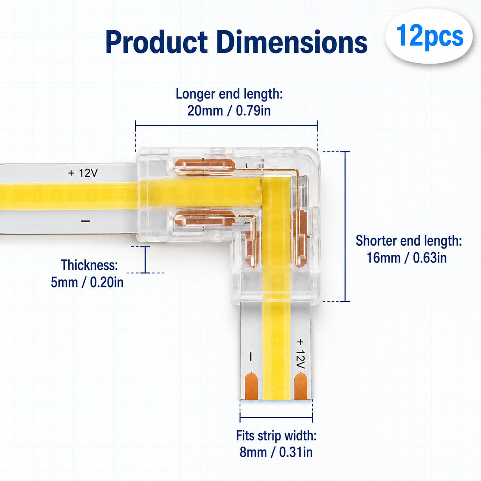 12 Stück COB-LED-Anschluss, 2 Pins, LED-Streifenverbinder, 8 mm, L-Eckverbinder, ohne Löten, für COB-LED-Streifen, Schnellkupplung für Lichtstreifen, einfache Installation, Büro und Beleuchtung