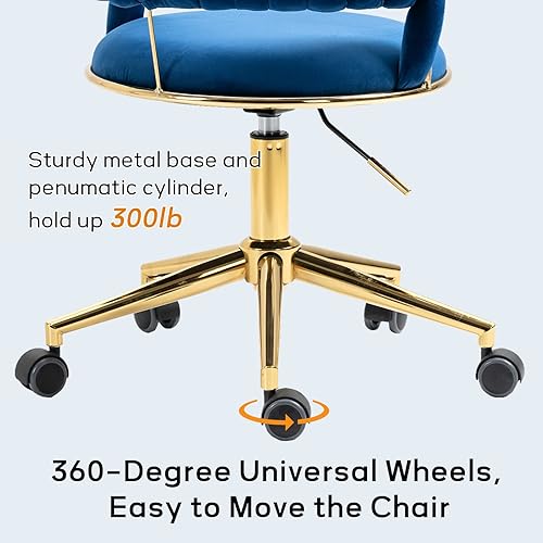 Miniatura 7 de NIOIIKIT Silla de escritorio de oficina de terciopelo con respaldo tejido a mano, sillas de trabajo giratorias de 360 y altura ajustable, silla de
