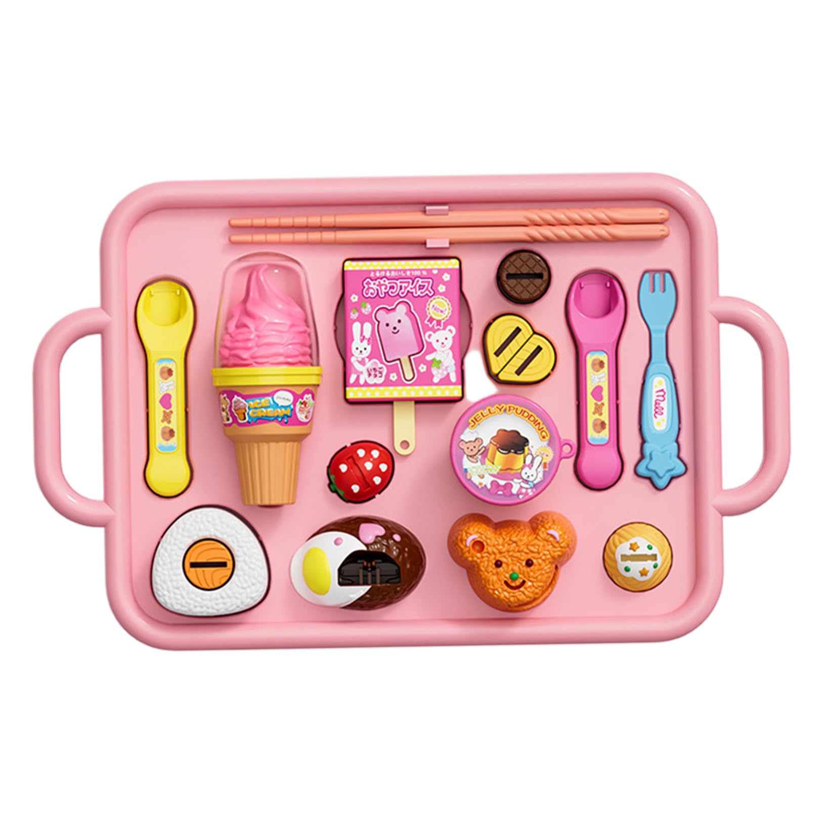 Tsawntd Pudding Toy 1 Set Feeding Japanese Pudding Toy with Spoon, Fork, Chopsticks, Ice Cream, Popsicle and Plate Pretend Play Kitchen Accessories for Boys Girls Style 1, Play Food
