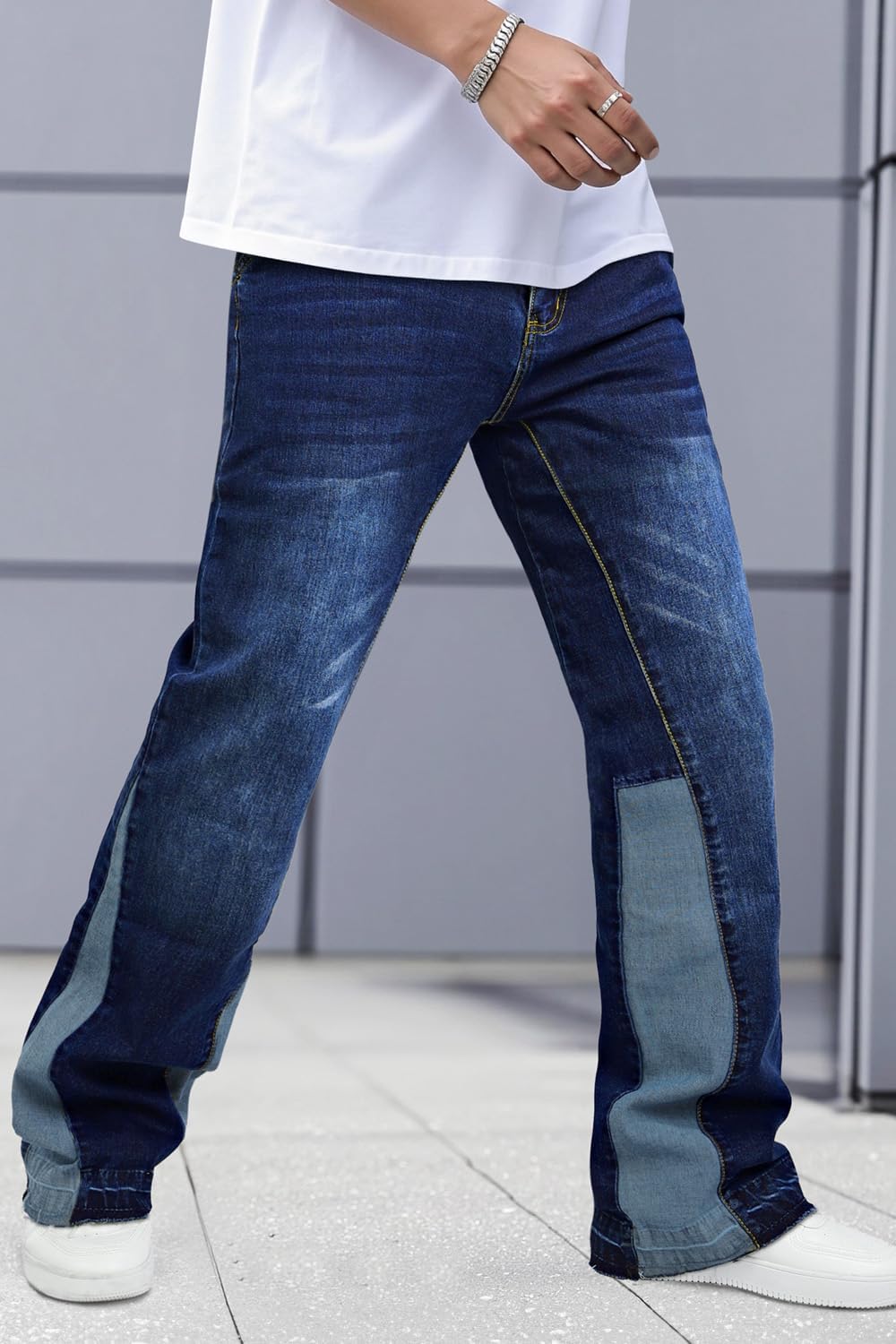 GINGTTO Men's Slim Fit Flared Stacked Jeans - Image 3