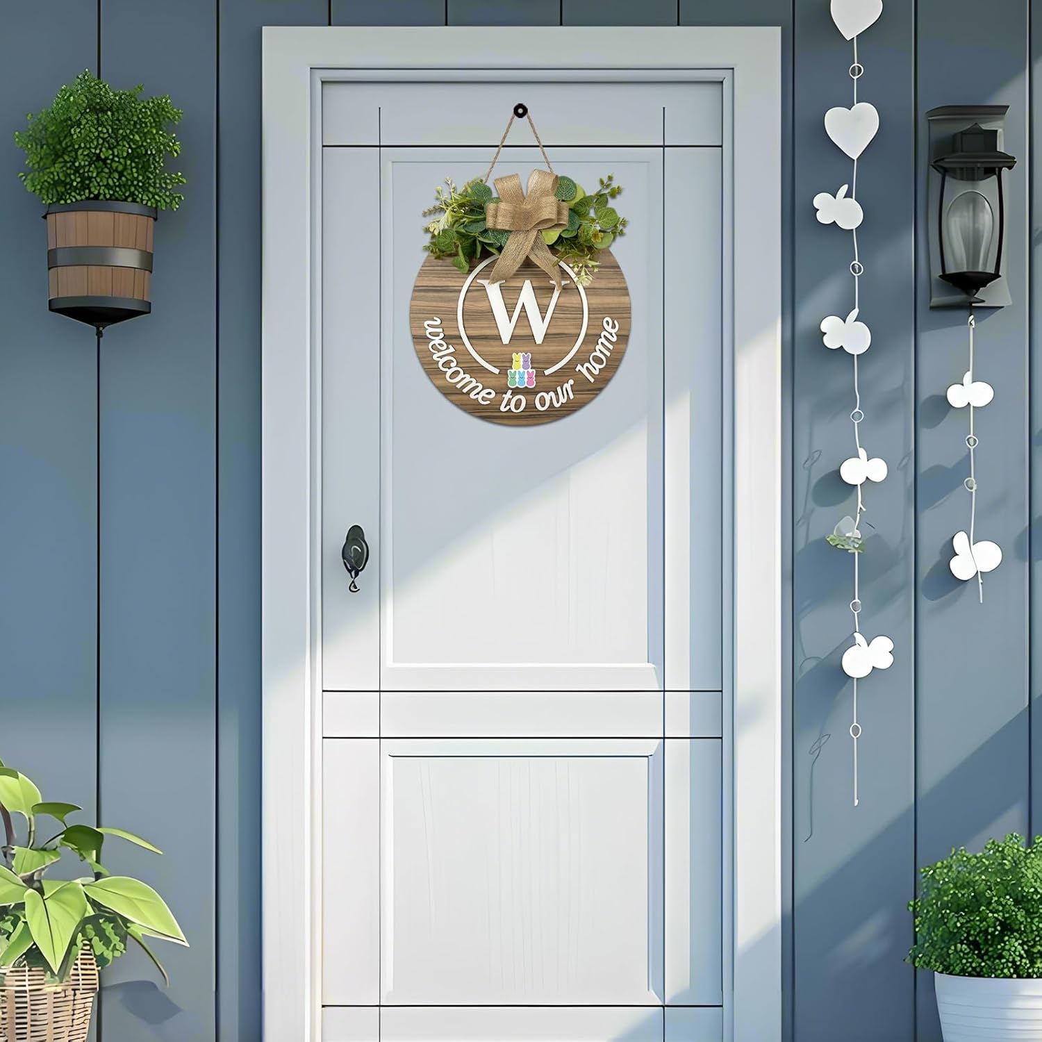 Interchangeable Seasonal Monogram Letter W Welcome Sign Front Door Decor Wooden Wreaths for Front Door Wreath Rustic Initial House Warming Porch Wall Home Decorations for All Seasons